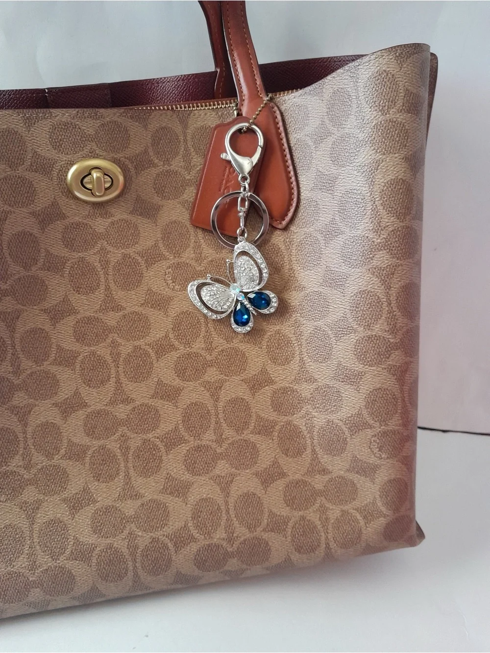 Bling Blue Crystal Rhinestone Butterfly Keychain Bag Charm 1pc NWT
